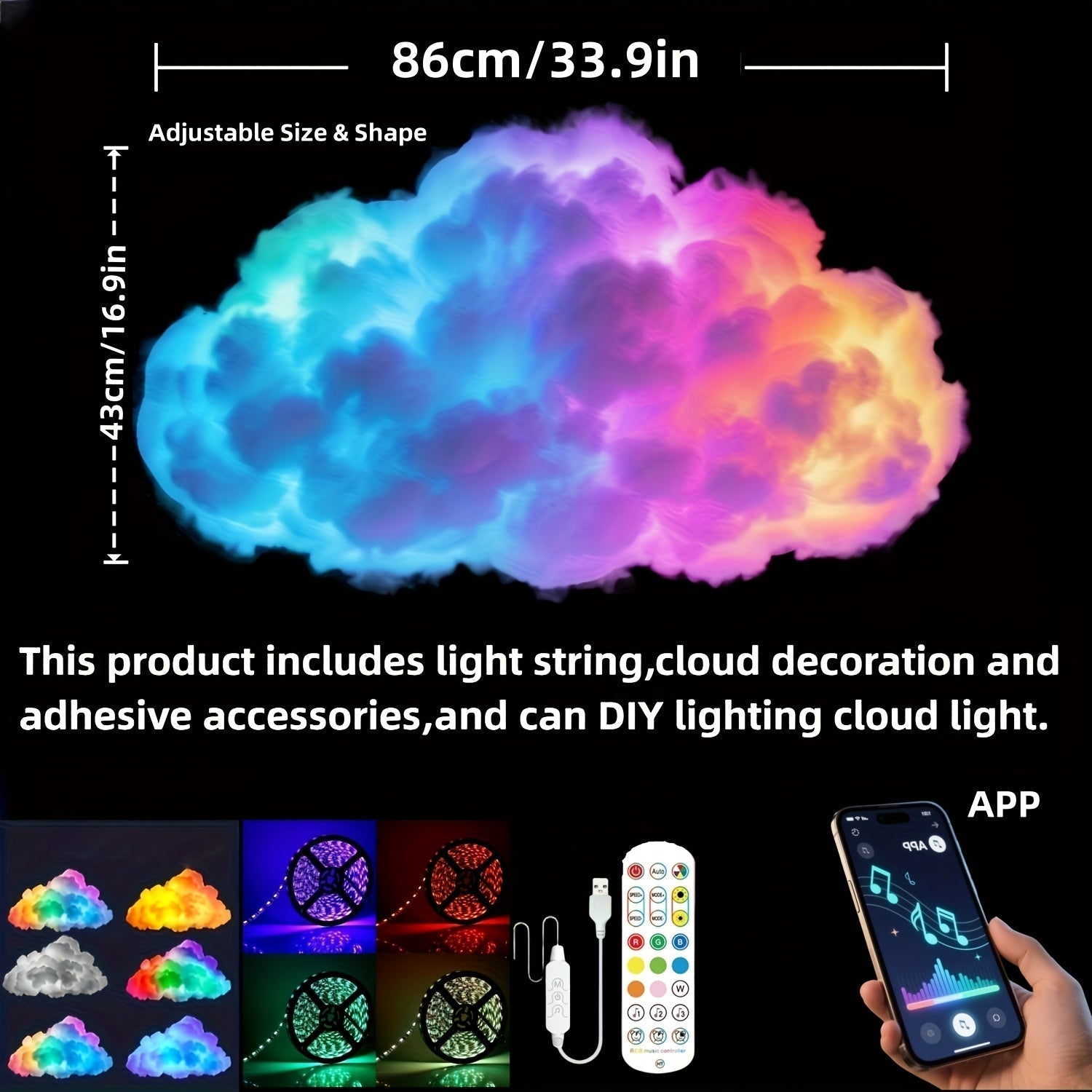 BINDLAN Luz LED RGB Inteligente con Sincronización Musical, Luces de Fiesta Cambiantes de Color, Luz Ambiental USB para Dormitorio y Sala de Juegos - Compatible con Control Remoto PC/Telefono, Iluminación Decorativa para Ambiente, Atmósfera Soñadora, Sol