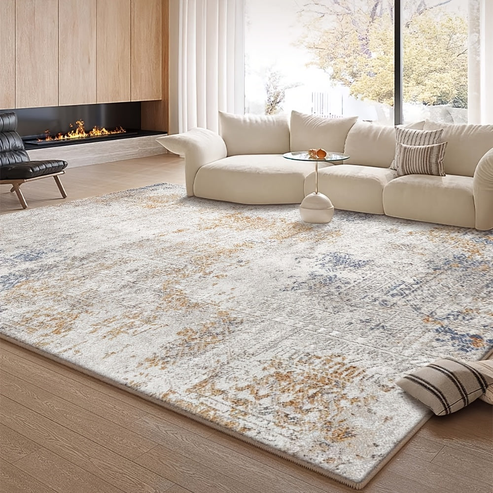 Gran alfombra de terciopelo nórdico - Suave, lavable a máquina, ligera y duradera para sala de estar, dormitorio, estudio - Diseño minimalista en azul, beige y dorado, varios tamaños disponibles, alfombras para sala de estar