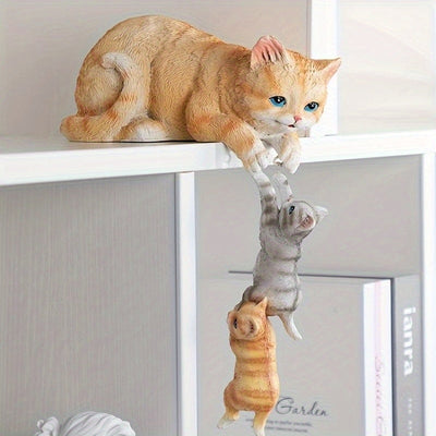 Elegante Figurita de Gato de Resina - Diseño Realista de Madre y Gato, Decoración Creativa para Sala de Estar, Escritorio o Entrada, Regalo Perfecto para Vacaciones, Decoración de Gatos