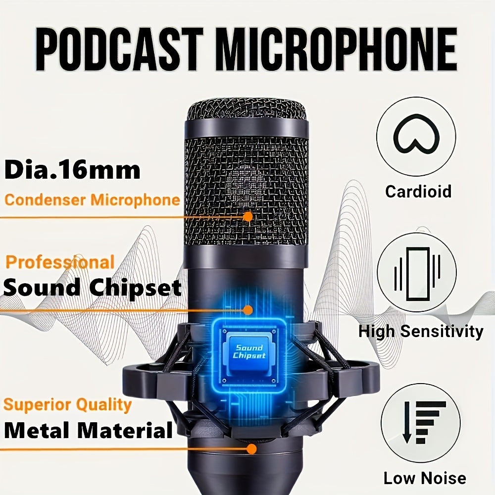 2 interfaces de audio V8s con micrófonos condensadores BM800 - Equipo portátil para podcast con batería, grabación y transmisión en vivo, incluye múltiples accesorios, equipo de grabación profesional, construcción duradera