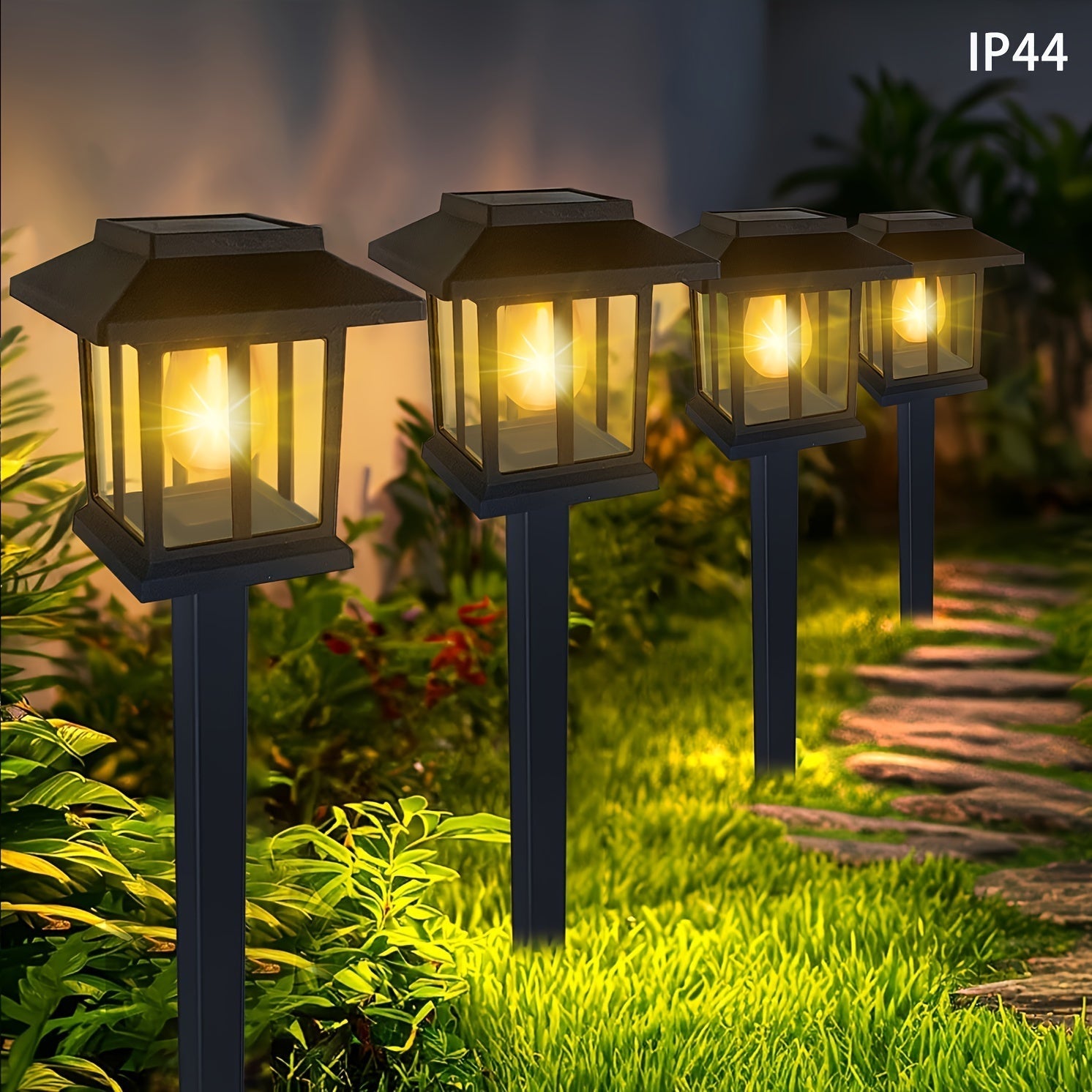 Juego de 2/6/12 luces solares para jardín, lámparas LED exteriores con energía solar, encendido automático al anochecer, diseño moderno en blanco cálido, para patio, camino, jardín, entrada