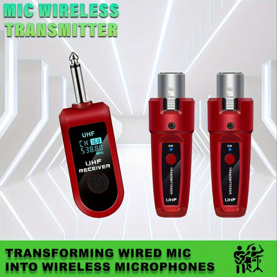 Adaptador transmisor receptor inalámbrico para micrófonos dinámicos [Sistema inalámbrico para micrófonos dinámicos], sistema de micrófono inalámbrico con adaptador transmisor receptor XLR, compatible con sistema XLR, conector de 6.35 mm, recargable por U