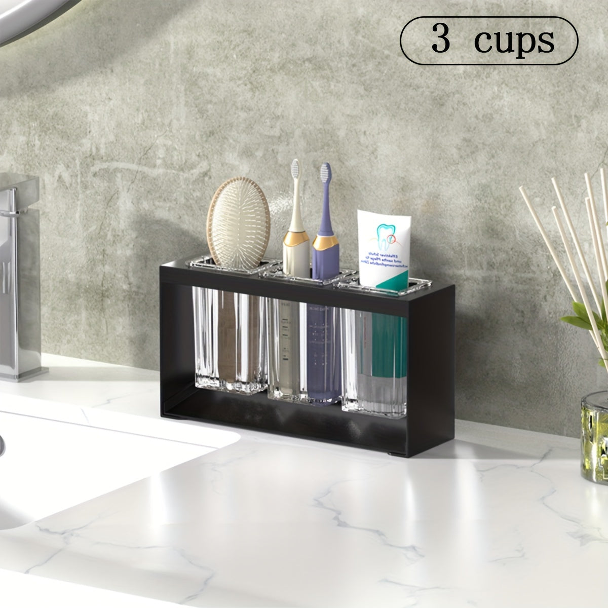 Organizador de Baño Multifuncional Negro Elegante con Drenaje - Portacepillos de Dientes y Pasta Dental Eléctrico, Vasos con Filtro de Agua Incorporados, Construcción Duradera de Hierro Forjado, Ideal para Baños Modernos, Decoración y Accesorios de Baño
