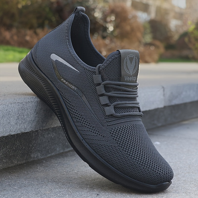 Zapatillas de running ligero y transpirable para hombre - Estilo negro con logotipo blanco, diseño con cordones para senderismo al aire libre, ropa casual y jogging en carretera, accesorios para senderismo.