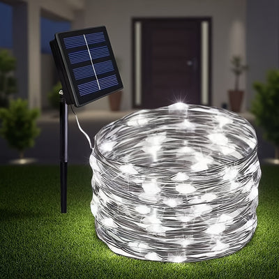 Luces de cadena LED solares - 8 modos, luces parpadeantes de alambre de cobre blanco/caliente/multicolor - Adecuadas para patio, jardín, Navidad, decoración de bodas - Longitud de 7,0 m a 32,0 m, luces de cadena para fiestas | Efecto de luz parpadeante