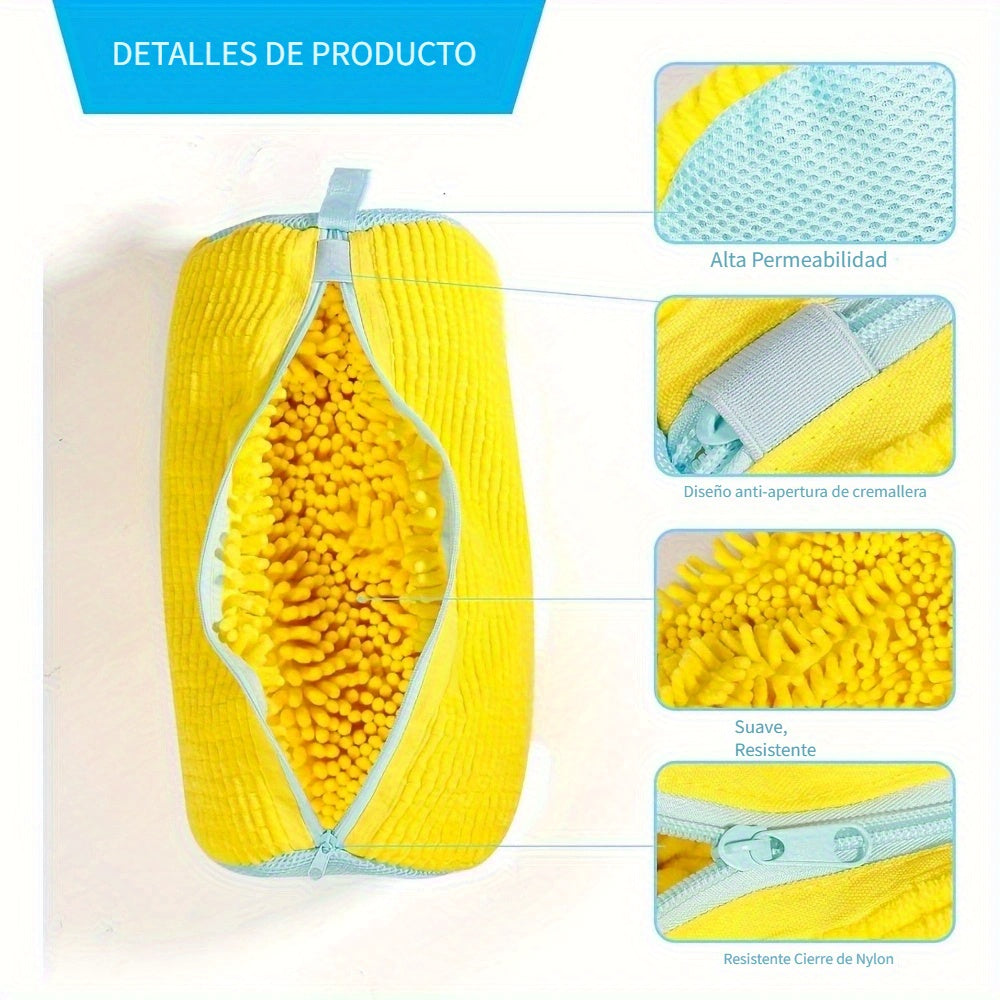 Juego de 2 bolsas lavadoras reutilizables para tenis, resistentes a roturas, evitan enredos, bolsas de lavandería de poliéster de alta calidad para lavadora y secadora, color amarillo brillante con detalles en azul, fácil almacenamiento