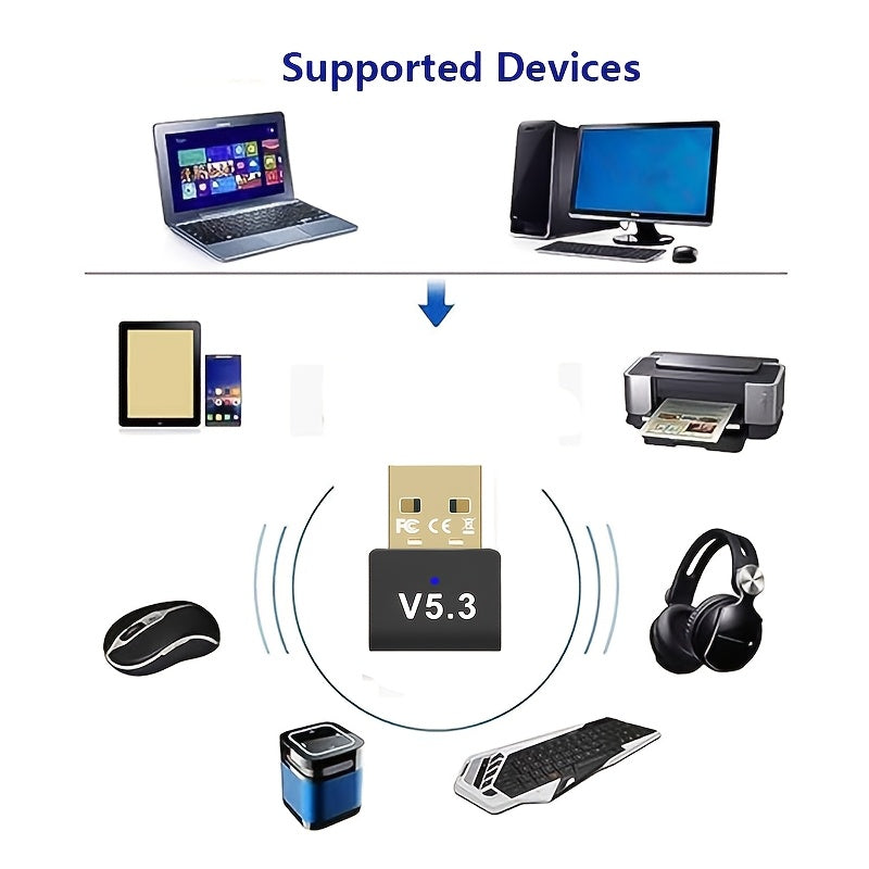 Adaptador sin varillas USB 5.3 - Plug & Play Sin Necesidad de Controladores, Conexión Simultánea para Auriculares/Altavoces/Tabletas/Tarjetas de Teclado/Mouse/Consoles de Juegos/Impresoras/Computadoras/Telefonos, Adaptador Wifi para PC, Diseño Compacto y