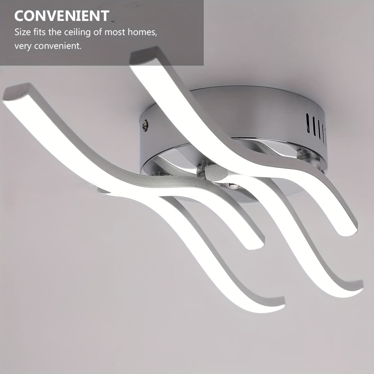Luz de Techo LED, Diseño Moderno de Luz de Techo Curvada, 4 Tiras LED Incorporadas, El Color CCT-3 Se Puede Cambiar Mediante Interruptor de Pared 3000K/4000K/6000K, Adecuado para Sala de Estar, Dormitorio, Cocina, Pasillo y Oficina