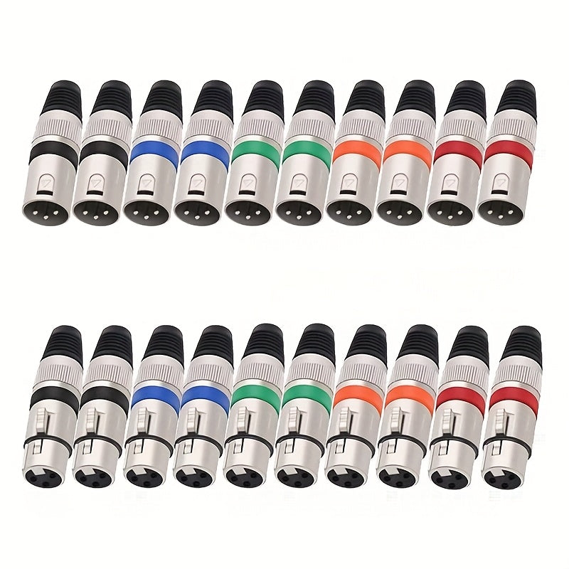 20 piezas de conectores de audio XLR 3 pines BOMGE - 10 colores, adaptadores masculinos y femeninos para micrófonos y DMX, compatibles con SM7B, SM7DB, SM57, BETA58, envío gratuito, equipo de audio profesional | Conectores coloridos | Construcción durade