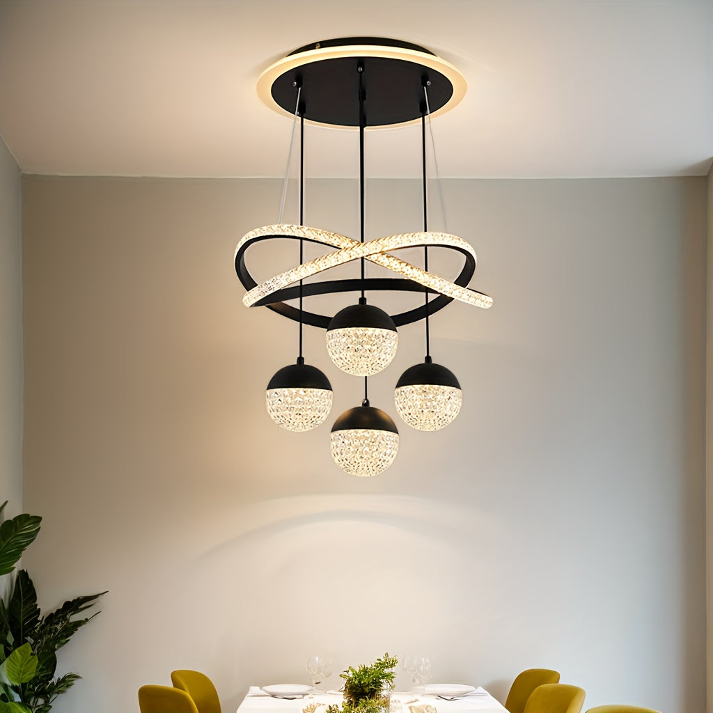 1 pieza de lámpara colgante LED acrílica negra minimalista moderna, ajustable en tres colores, lámpara colgante de metal, adecuada para comedores, mesas de comedor, dormitorios y áreas de bar, iluminación de techo moderna.