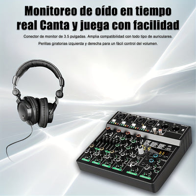 Tynan Mezclador de Audio USB de 6 canales con 256 efectos de reverberación RGB, fuente de alimentación elegante, transferencia de datos de alta velocidad - Lleva tu experiencia musical al siguiente nivel con este equipo de grado profesional, mezclador pa