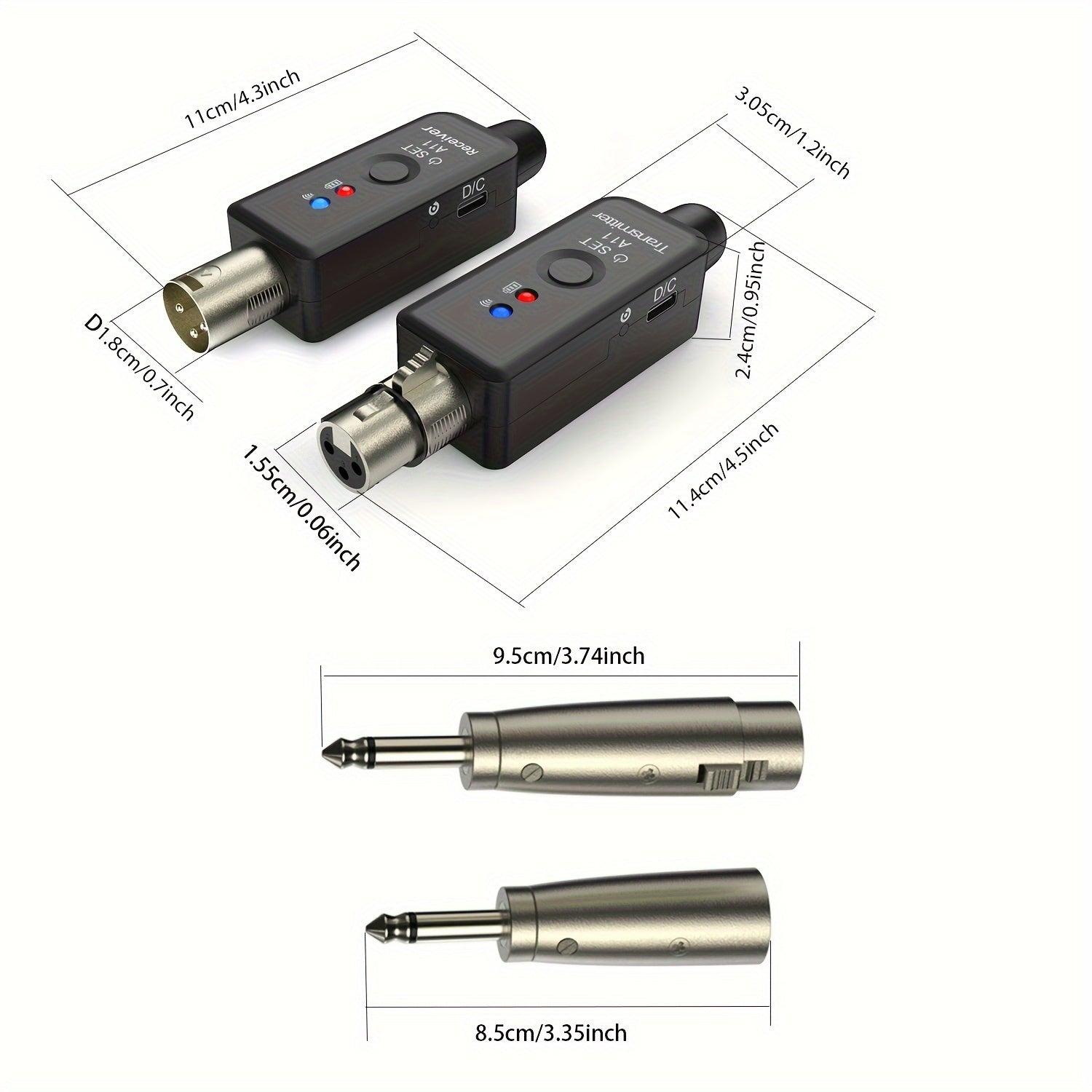 [Micrófono Inalámbrico de Alta Calidad] Sistema de Micrófono Inalámbrico de 2.4Ghz - Transmisión de Sonido de Alta Calidad Compacto Recargable por USB con Adaptador XLR y Puerto de Carga Tipo-C - Ideal para Mezcla de Audio y Micrófonos Dinámicos y de Con