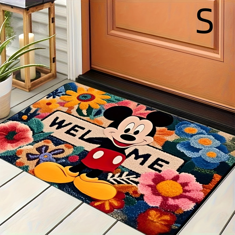 Tapete de bienvenida de Mickey Mouse - Tapete de entrada rectangular con diseño floral vibrante, resistente al deslizamiento y lavable, para Navidad, Día de San Valentín, Pascua y más, tapete de puerta de vacaciones | Tapete de bienvenida vibrante | Fond