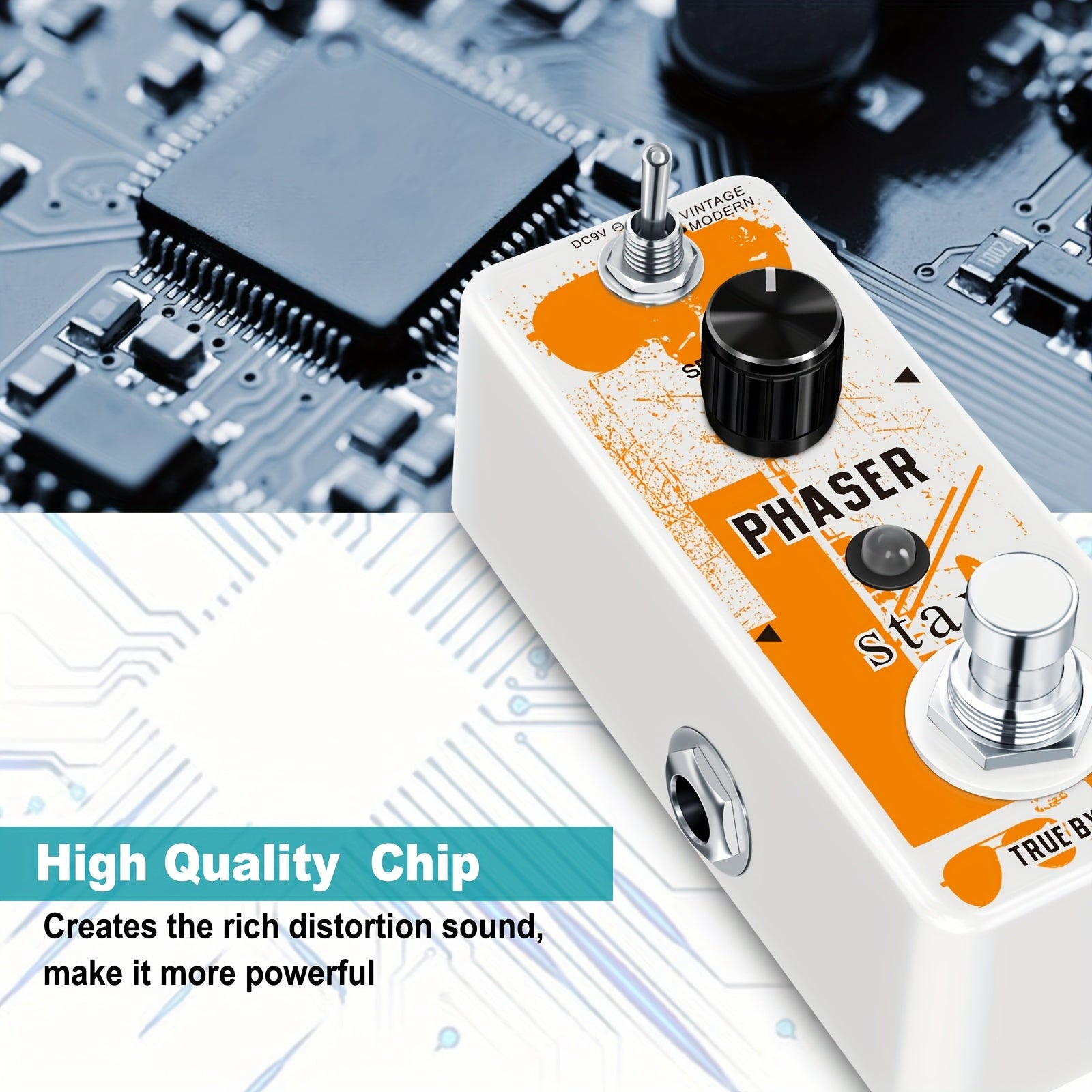 Pedal de Guitarra Vintage Phaser - Procesador de Efectos Analógicos con True Bypass, Diseño Compacto para Pedalboard, Blanco - Para Guitarra Eléctrica/Sintetizador/Bajo - Sin Adaptador Incluido, Equipo Musical, Etiqueta Audaz, Construcción Robusta, Rendi