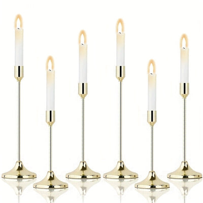 Elegante Juego de 6 Candelabros Metálicos Dorados para Bodas y Aniversarios - Acabado Pulido, Perfecto para Decoraciones de Mesas en Casa y Restaurantes (Velitas No Incluidas)