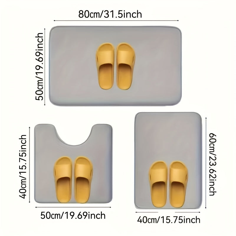 3 piezas de tapete para baño color sólido - Tapete antideslizante de felpa coral, suave, de poliéster, absorbente, ideal para piso de baño - Accesorios de baño de lujo