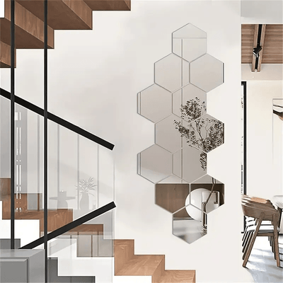 13 piezas de espejos hexagonales grandes de acrílico suave plateado, adhesivos para pared, decoración para baño, sala y dormitorio, hazlo tú mismo
