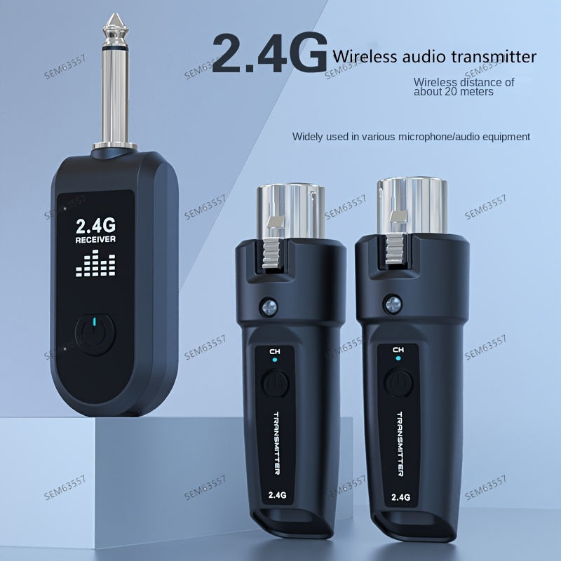 Transmisor y Receptor de Micrófono sin varillas, Solo Transmisor con Función de Transmisión, Carga Tipo-C, Jack de 6.35mm, Transmisión de Largo Alcance de 2.4GHz, Ideal para Micrófonos Dinámicos, Mezcladores de Audio y Altavoces