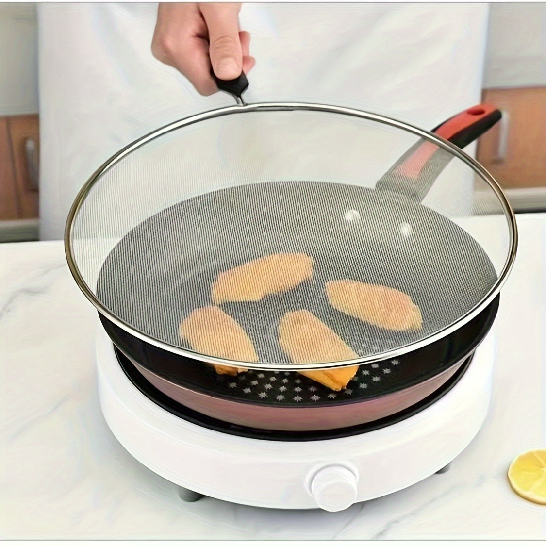 1pc Pantalla Premium para Salpicaduras de Grasa para Sartenes - Protector Metálico de Malla Fina con Mango, Filtro y Colador de Aceite para Cocinar Seguro - Herramienta Esencial de Cocina para Cocinar Saludable
