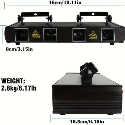 Luz de escenario LED RGBY controlada por DMX con 4 efectos de haz, luces de música activadas por sonido, sistema de luz láser de metal autosoportante, acabado al óleo, con enchufe de EE. UU., para DJ, discoteca, fiestas de baile, cumpleaños, bar, escenar
