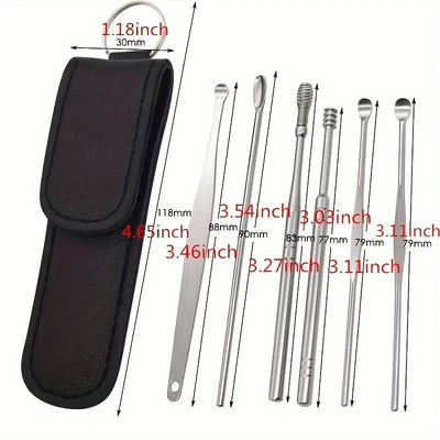 Kit para Remover Cera de Oídos, 6 Herramientas para Limpieza de Oídos, Herramienta Portátil e Innovadora de Cera de Oídos con Resorte, Herramienta de Acero Inoxidable para Remover Cera de Oídos, Herramienta Reusável para Limpieza de Oídos para Adultos