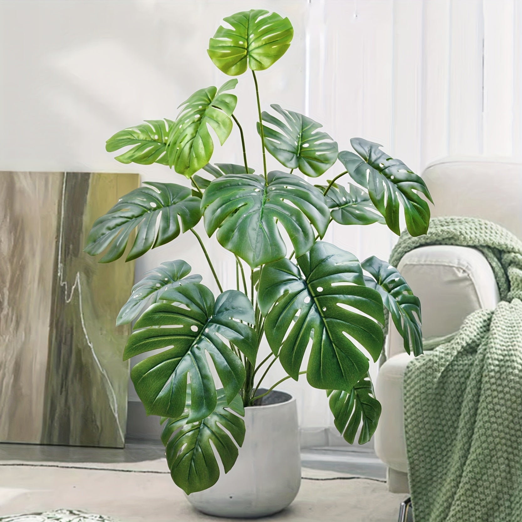 1 pieza de planta artificial Monstera Deliciosa, 80 cm/31,49 pulgadas - Hojas verdes grandes, bajo mantenimiento para decoración interior/exterior para hogar, oficina o jardín, no necesita batería, decoración de plantas interiores | Estética natural | Pl