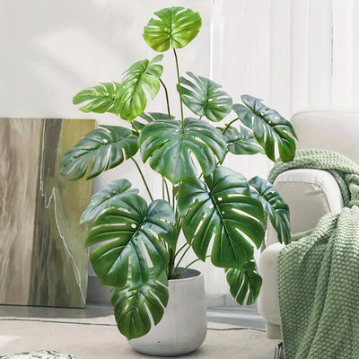 1 pieza de planta artificial Monstera Deliciosa, 80 cm/31,49 pulgadas - Hojas verdes grandes, bajo mantenimiento para decoración interior/exterior para hogar, oficina o jardín, no necesita batería, decoración de plantas interiores | Estética natural | Pl