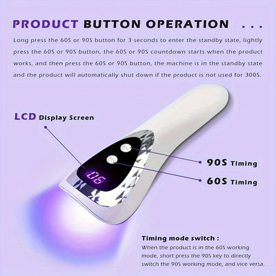 Lámpara de secado de uñas LED portátil - Luz de gel de miniatura recargable con batería de litio, carga USB, herramienta de arte de uñas de plástico libre de formaldehído para viajes y uso en casa, accesorio de arte de uñas
