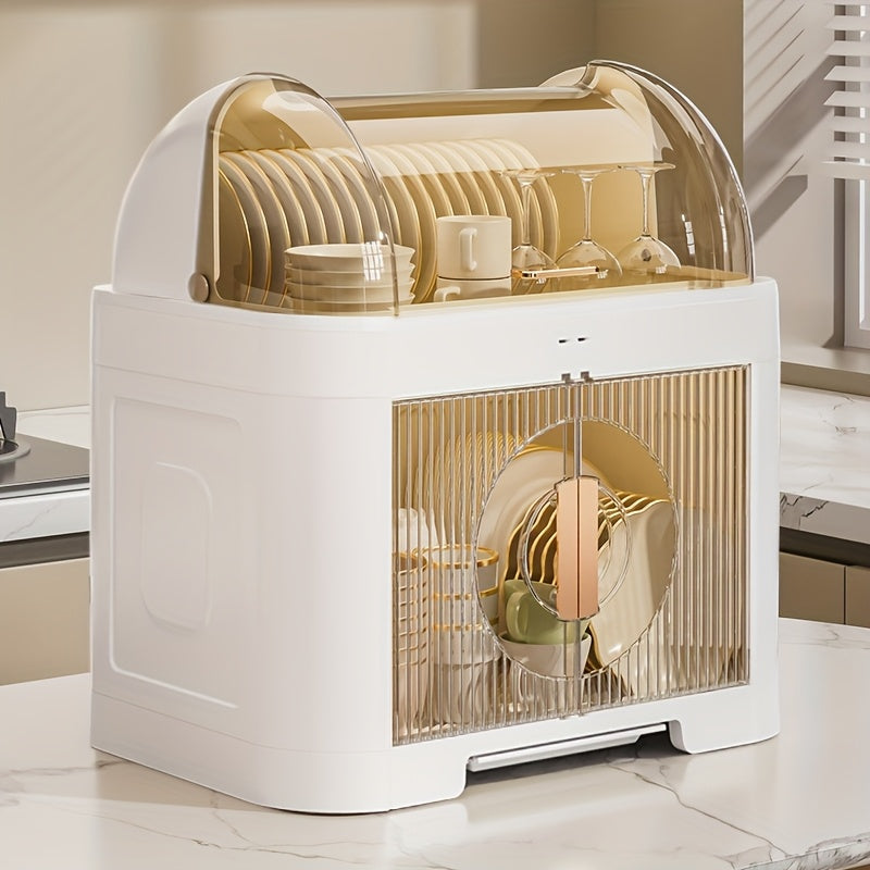 1pc escurridor de platos y bandeja, caja de almacenamiento multi-nivel para tazones y palillos, escurridor compartimentado para tazones y platos, cubiertos multifuncionales con drenaje y almacenamiento, a prueba de polvo para cocina y hogar