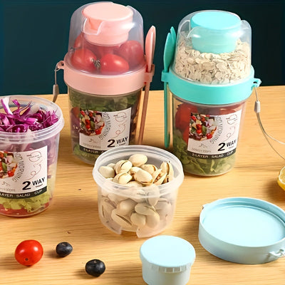 1 taza de ensalada, taza de ensalada con sacudidor, recipiente de ensalada saludable de plástico con tenedor, picnic, camping, viajes al aire libre, senderismo, deportes, almuerzos fáciles, desayunos, tazas de ensalada, Navidad, Halloween, festivales de