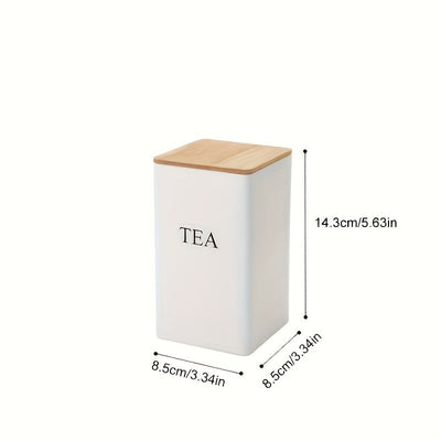 Juego de 3 contenedores de almacenamiento de metal elegantes con tapas de bambú - Perfectos para té, café y azúcar, con un diseño apilable, ideal para la organización y almacenamiento de la cocina.
