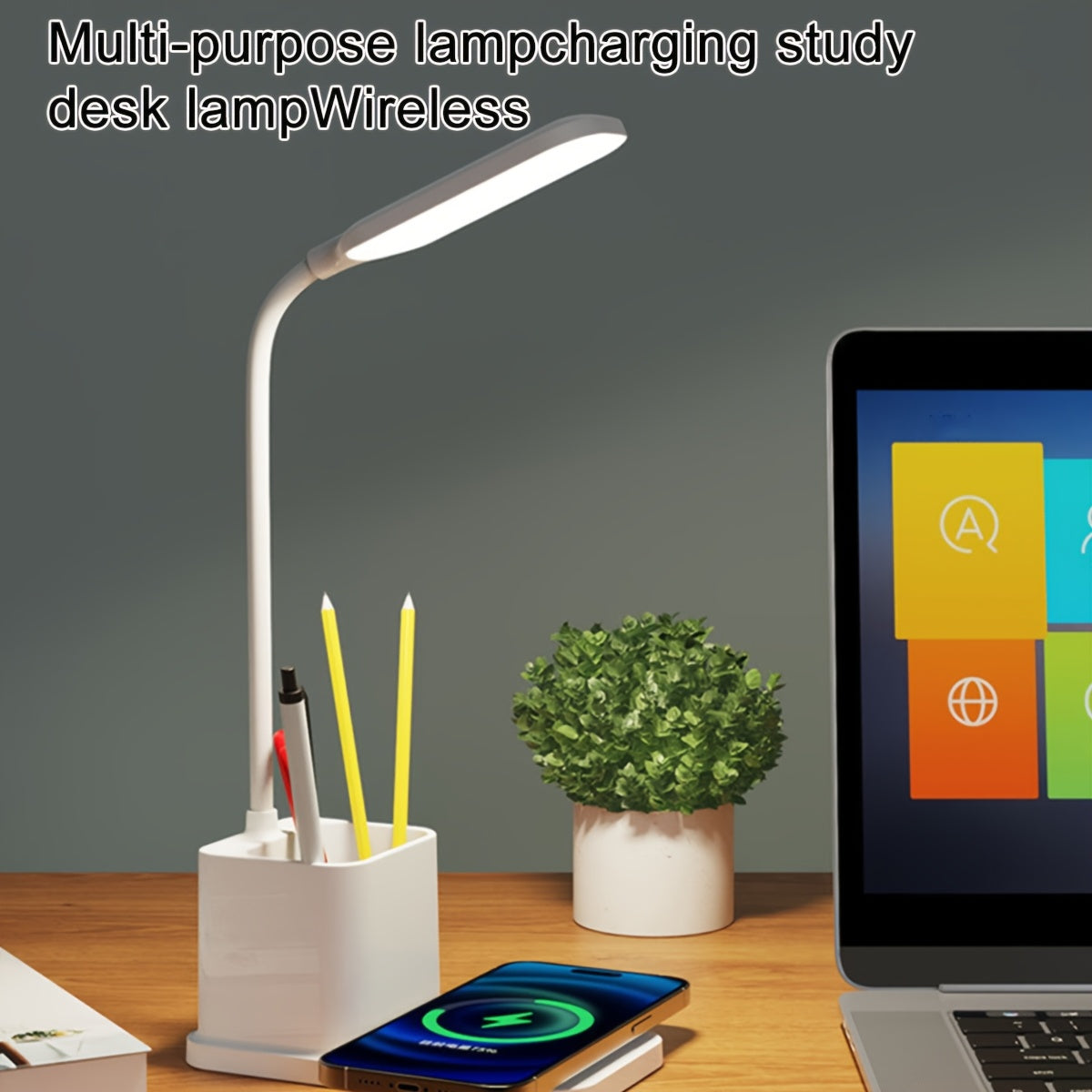 1 pieza de luz nocturna alimentada por USB con soporte para bolígrafo, lámpara de escritorio de carga inalámbrica minimalista moderna, plegable y ajustable en un ángulo de 360°, luz de tres colores con función de apagado táctil, adecuada para decorar el