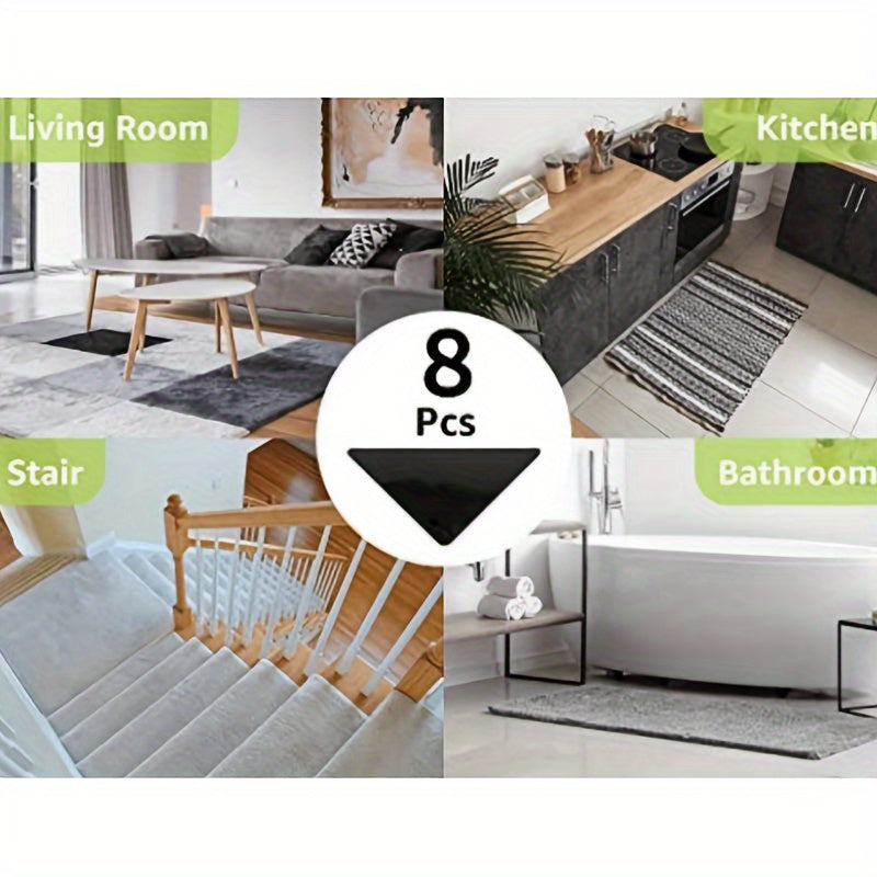 8 piezas de agarres para alfombras de silicón, cinta antideslizante para dormitorio/habitación/porche, adhesivo fuerte y protectores para bordes y esquinas, evita esquinas levantadas, cinta recta para alfombras