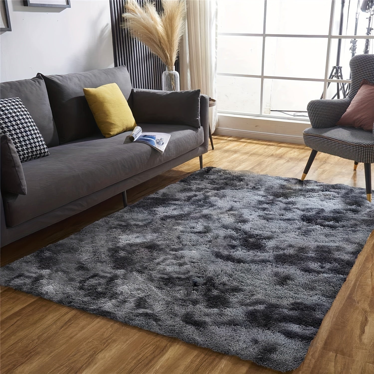 1pieza Alfombra de Pelo Sintético de Lujo, Alfombra de Interior Moderna de Color Gris Oscuro, Alfombra Decorativa Ultra Suave para Sala de Estar, Dormitorio, Decoración para el Hogar, Poliéster, Solo Limpieza en Seco, Varios Tamaños Disponibles