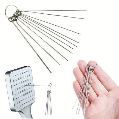 Kit de limpieza para cabezal de ducha de acero inoxidable: 10/30 pines de limpieza, fácil de limpiar y desatascar, ideal para uso en el hogar y al aire libre