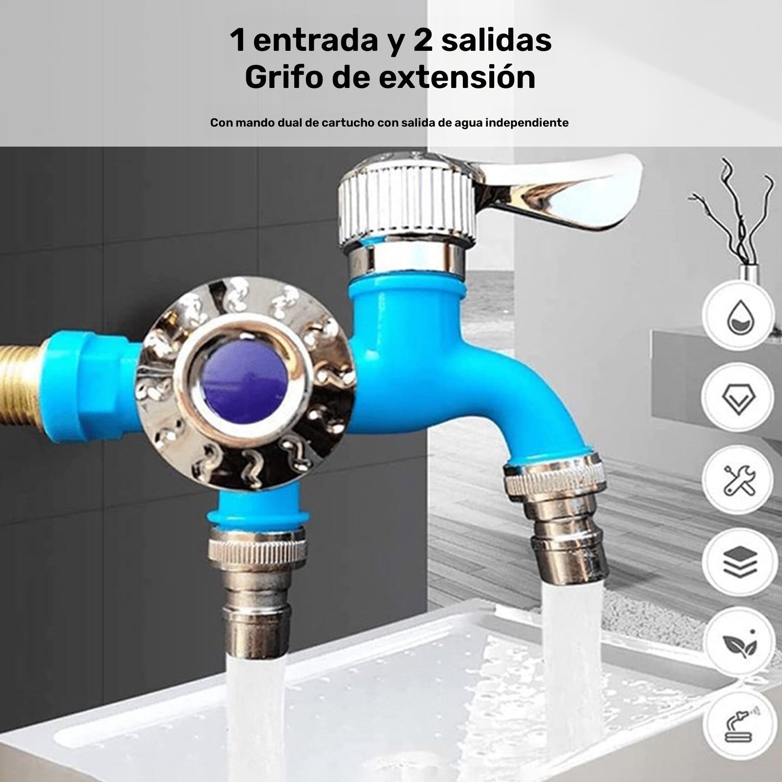Grifo para lavadora de 1 pieza, grifo nuevo multifuncional de plástico, grifo de doble salida, montado en la pared con una entrada y dos salidas