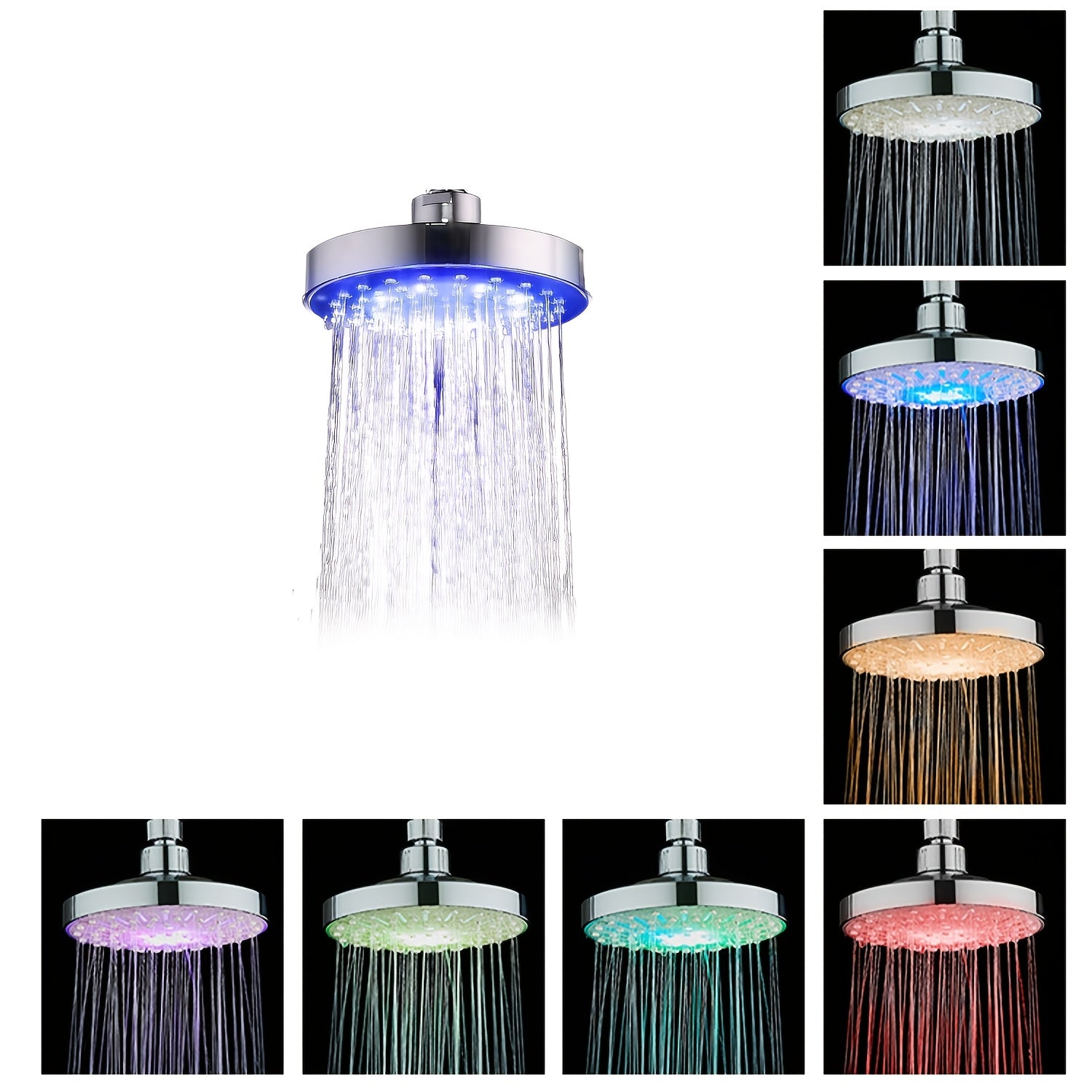 1 pieza de Cabezal de Ducha, Rociador de Lluvia con Cambio Automático de 7 Colores, Cabezal de Ducha Ahorrador de Agua para Accesorios de Baño, Instalación Fácil y Uso Familiar
