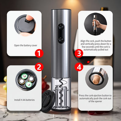 1 Unidad, Abrebotellas Eléctrico, Abrebotellas De Vino Con Batería, Cortador De Aluminio/indicador LED, Abrebotellas Automático Para Bar En Casa (sin 4 Baterías AA)
