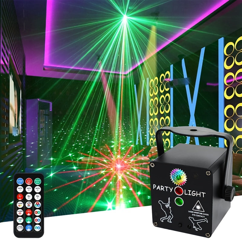 Luces láser con control por voz USB, luces de escenario y bar parpadeantes multicolor con control remoto, perfectas para fiestas, decoración de Pascua, Día de la Madre