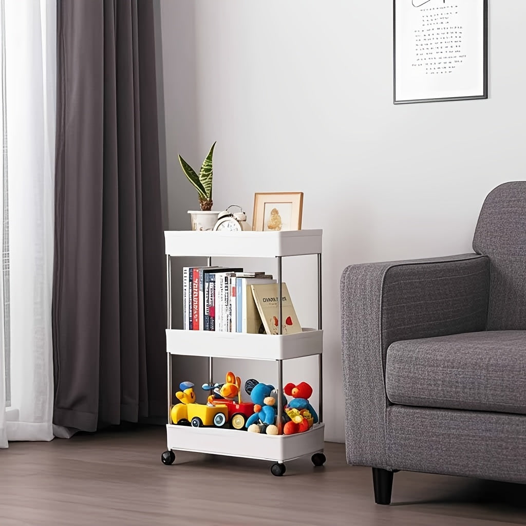 Carrito de almacenamiento rodante delgado de 3 niveles con ruedas, estante estrecho negro con tubos metálicos, organizador vertical para cocina, baño, habitación de lavandería, sala de estar - No se requiere ensamblaje, unidad de almacenamiento móvil | C