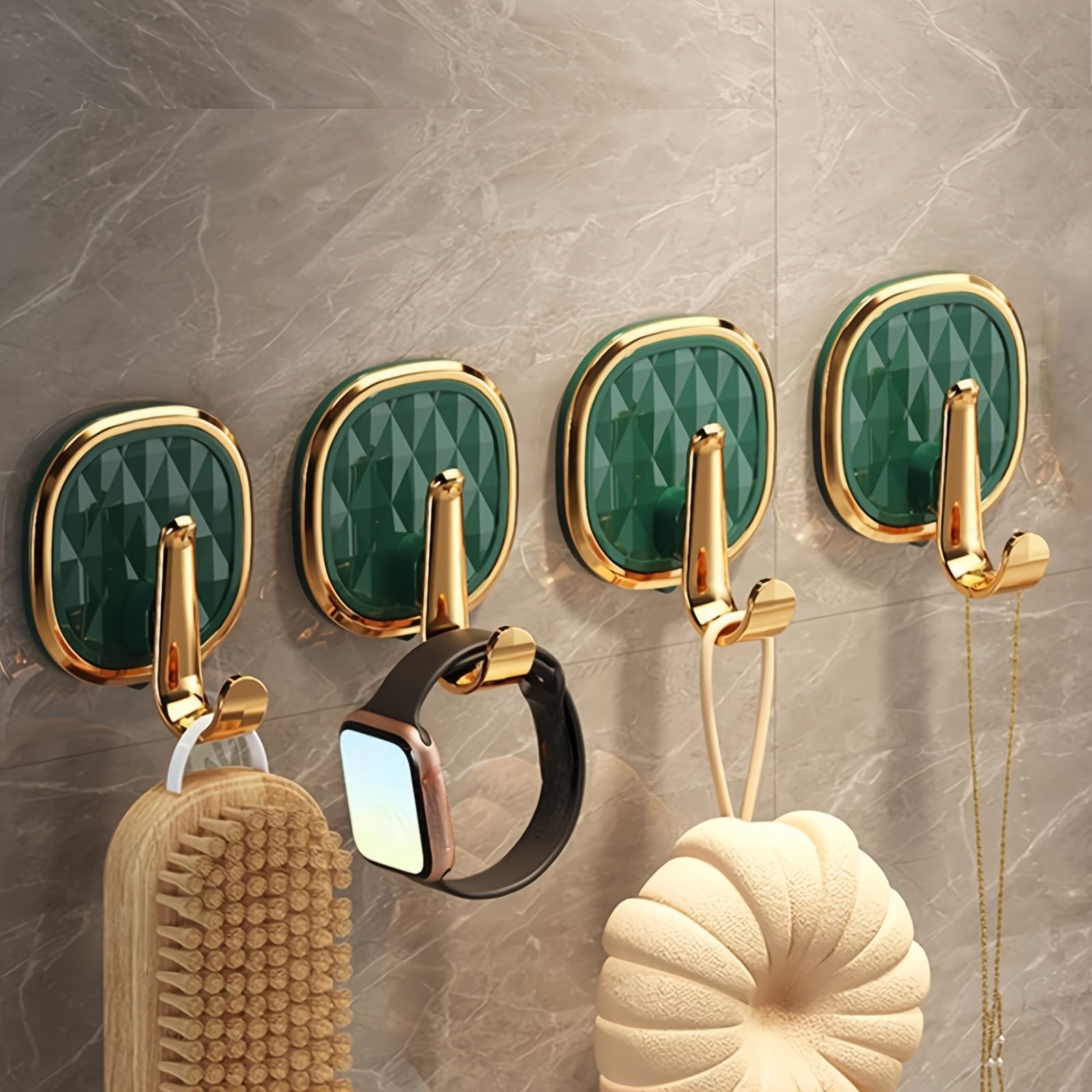 4 piezas de ganchos pegajosos de colores texturizados elegantes - Fáciles de instalar, sin taladro, colgadores de pared para ropa, toallas, batas - Accesorios modernos para baño para decoración del hogar, decoración de baño