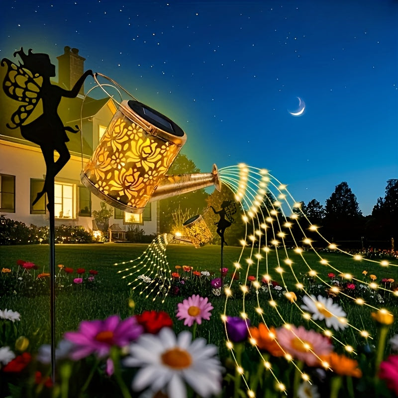 Paquete de 1 Regadera Metálica con Energía Solar, Luces Decorativas para Jardín Estilo Vintage con Clasificación de Calidad IP44, Faroles Solares para Césped y Patio al Aire Libre, Diseño Encantador Cortado para Ambiente Nocturno, Luces Solares para Jard