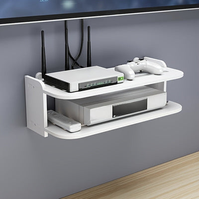 Organizador de pared de 2 niveles fácil de instalar, con gestión de cables, ideal para routers WiFi, decodificadores, etc. - No requiere taladro, 1 unidad
