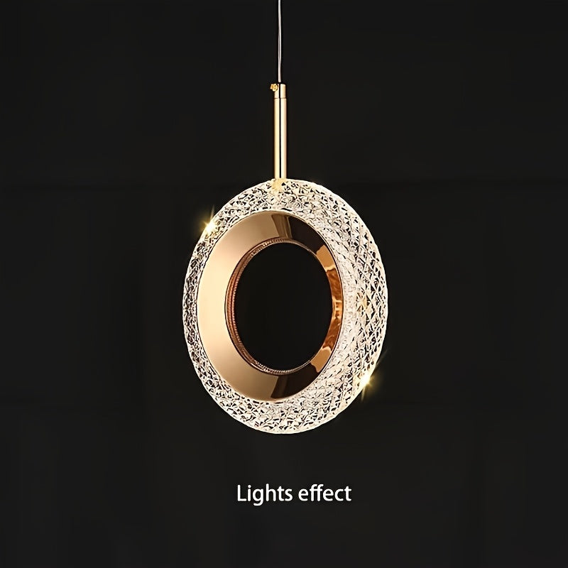 Lámpara colgante moderna dorada, lámpara colgante con anillo, pantalla de lámpara de acrílico, interruptor LED de tres colores, adecuado para isla de cocina, comedor, dormitorio, lámpara colgante (anillo simple/doble)