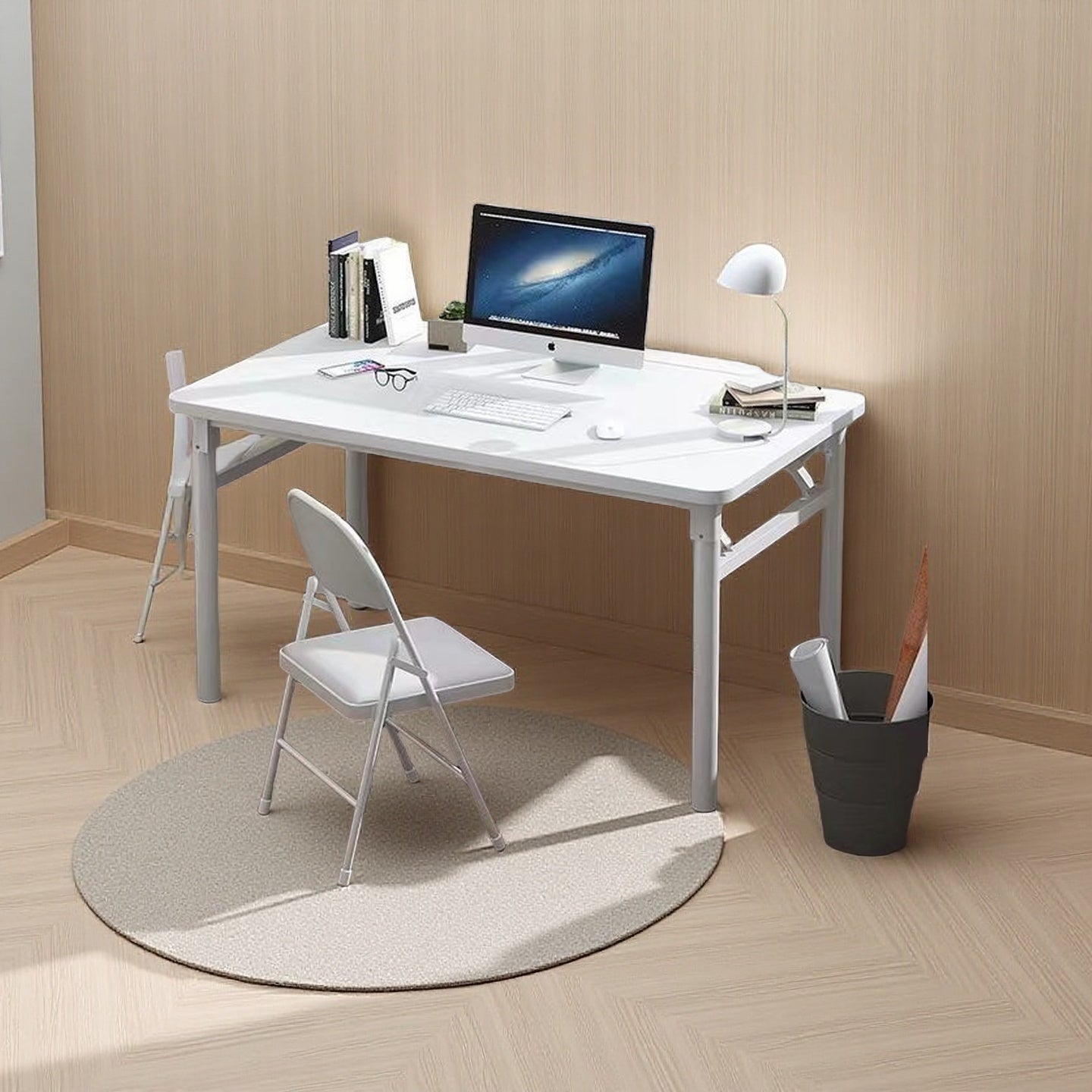 Mesita Plegable Blanca - Diseño Compacto para Oficina en Casa, Dormitorio y Espacios Pequeños con Estructura Integrada, Incluye Sillas, Sin Necesidad de Electricidad, Adecuada para Todas las Estaciones