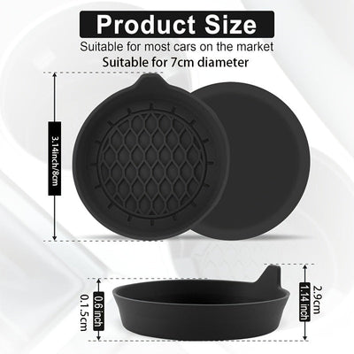 Juego de 2 soportes de taza de coche, hechos de silicona, diseñados para adaptarse universalmente y prevenir resbalones, adecuados para hombres y mujeres, disponibles en negro.