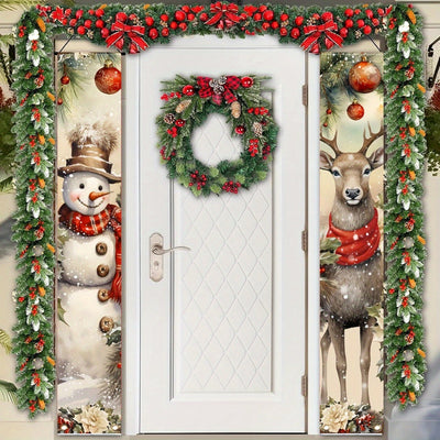 2 piezas, Cartel de Bienvenida Navideño para el Porche, Decoración de Puerta con Árbol de Navidad, Muñeco de Nieve, Santa Claus y Ratón, Bandera Colgante, Copo de Nieve Decoración de Granja para Vacaciones de Invierno, Decoración Exterior para el Hogar,