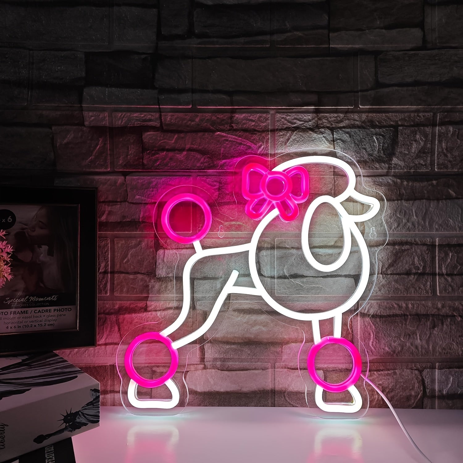 1pc Señal de neón de caniche de plástico pulido, luz decorativa de pared con alimentación USB regulable con control de interruptor, arte multiusos para dormitorio, habitación infantil, tiendas de mascotas, estudios de peluquería, decoración de sala de es