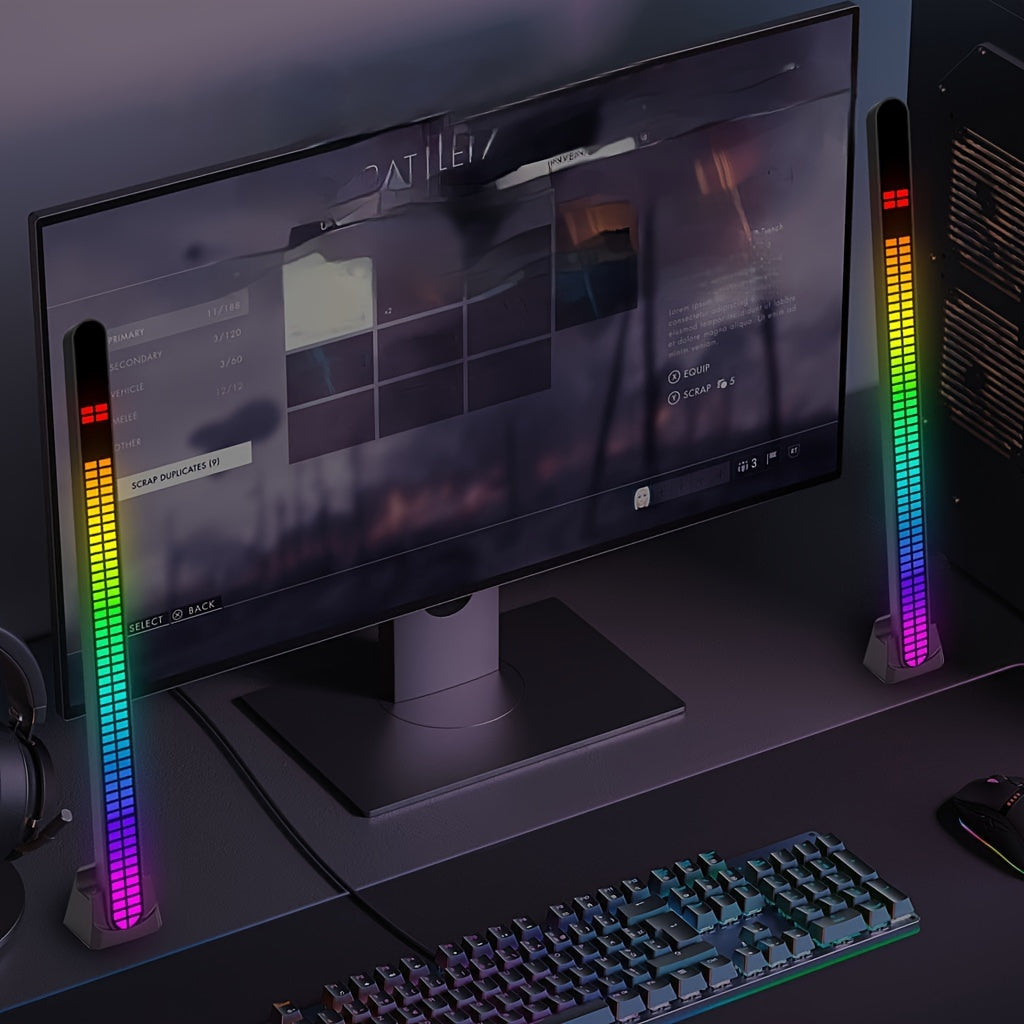 1 Pieza, Doble Fila 64 Bit De Ritmo RGB De Recogida Inalámbrica Controlada Por Voz, De Cadena RGB De Música USB, Barra De RGB De Escritorio, De Ambiente LED, Decoración De Halloween, Decoración De Navidad, Decoración De Bodas, Accesorios De Escritorio De