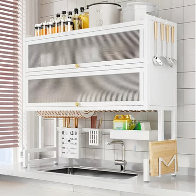 Organizador de Cocina Multifuncional con Porta Utensilios, Estante para Fregadero Antipolvo en Acero y Plástico para Platos, Tazones y Tablas de Cortar, Organizadores de Lavabo